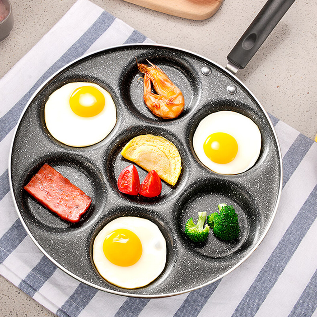 Generic 4/7 Holes Frying Pot Egg Omelet Pan Nonstick Pancake Steak