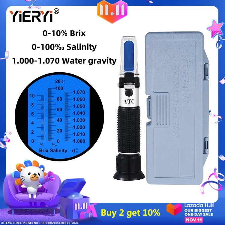 Yieryi Máy Đo Độ MặN 2 Trong 1 Brix 0-10% Brix/0-100% Độ Mặn Với ATC Cho Hộp Bán Lẻ Dụng Cụ Thực Phẩm