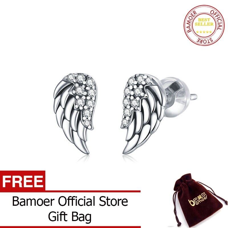 BAMOER Bông Tai Dạng Hạt Hình Đôi Cánh Cổ Điển Lấp Lánh Bằng Bạc Sterling 100% Thật 925 Cho Nữ Trang Sức Dạng Hạt Tai Trang Sức Tinh Xảo SCE882
