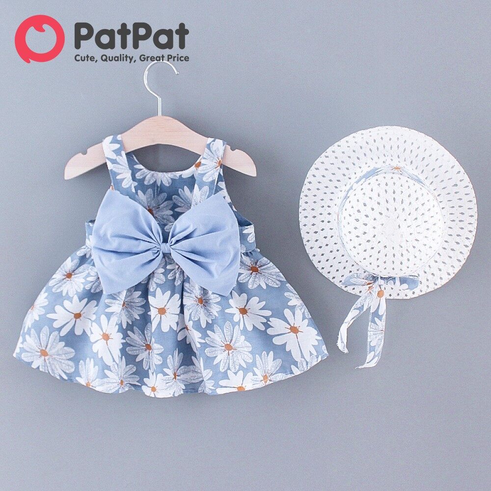 PatPat 2pcs Baby Girl Dress Pink Blue Summer Dress All Over Daisy Floral