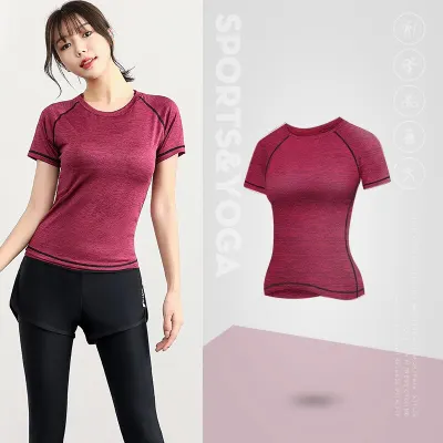 MCFED Women's Quick Drying Shirts Fitness Elastic Yoga Sports T Shirt Tights Gym Running Tops Short Sleeve Tees Blouses Shirts Jerseys (10)