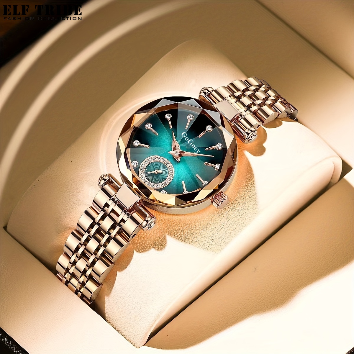 ELF TRIBE Dual Time Zone Rhinestone Quartz Watch for Women and Men - Vintage malist Design with Round Pointer Dial ราคา 227 บาท*ส่งฟรี
