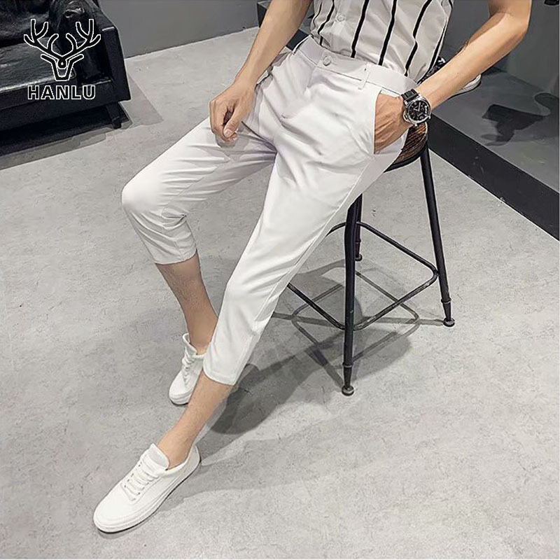 Hanlu quần cắt gấu quần âu công sở kiểu hàn quốc dáng thẳng thường ngày mùa hè cho nam quần âu nhỏ kiểu anh
