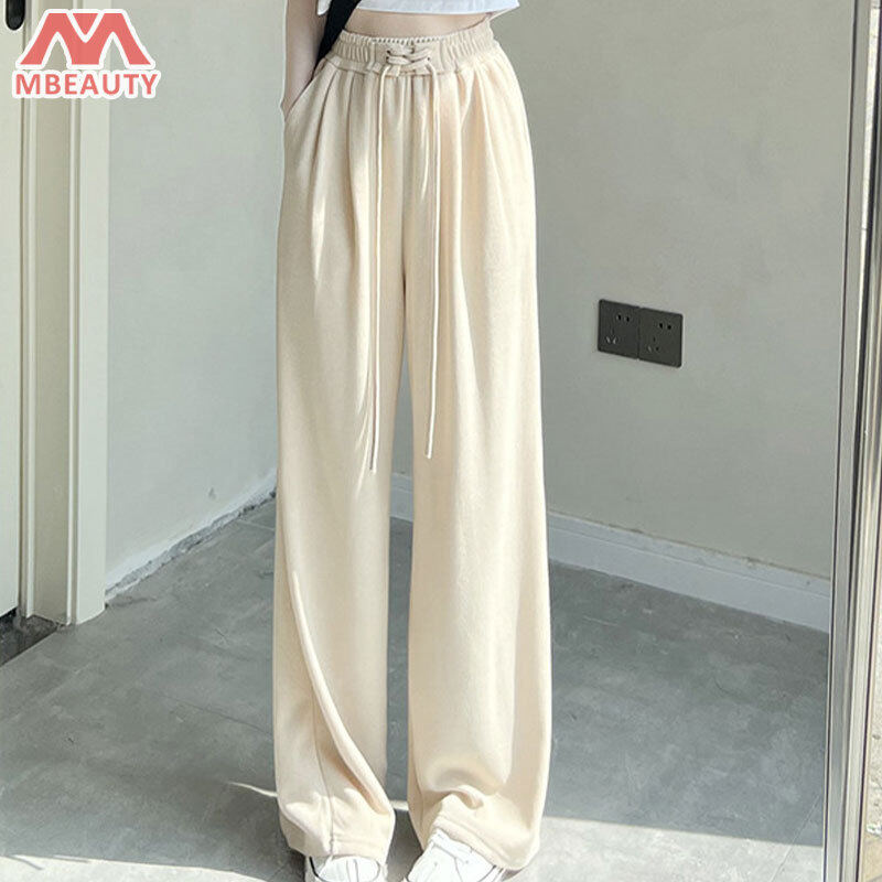 Quần nỉ nữ màu xám quần ống rộng Viscose mỏng mbeauty quần dài phụ nữ quần nỉ thường ngày lau ống suông