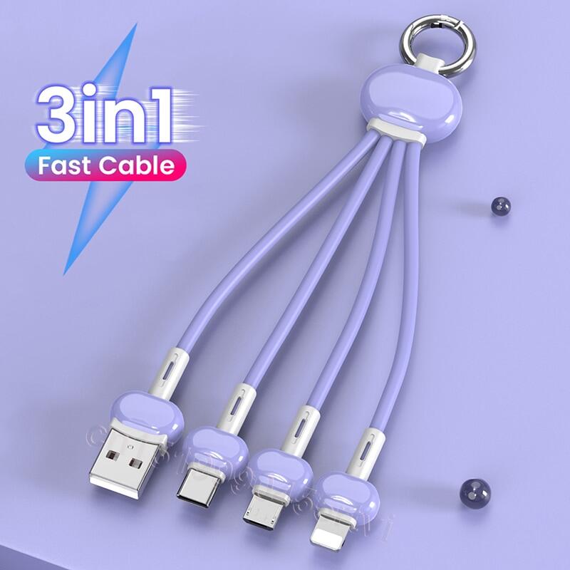 Móc khóa cáp usb type c 3 trong 1 cho iphone 13 12 11 xs x xr 3in1 cáp usb sạc dây micro usb type c cho xiaomi redmi