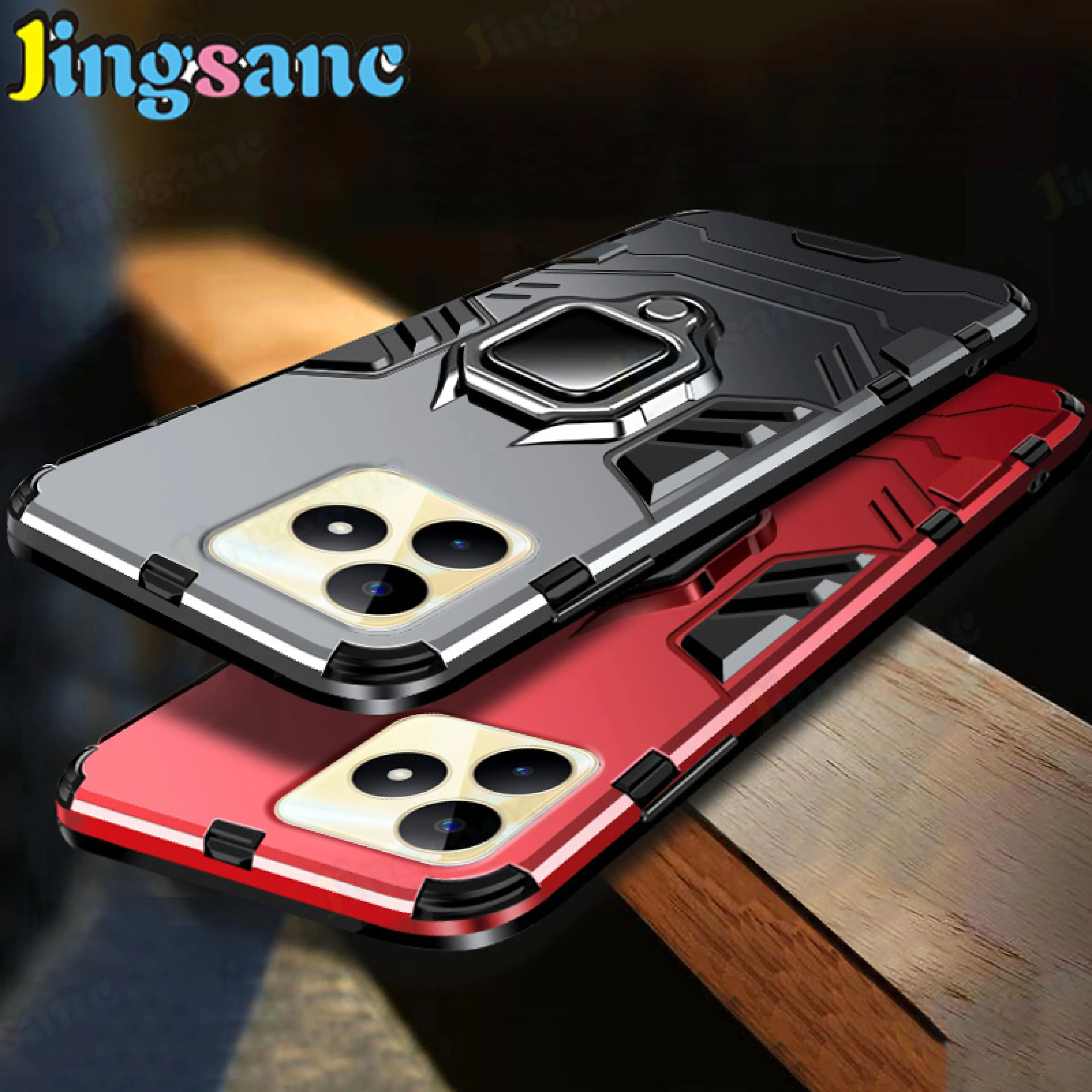 Jingsanc For Realme C53 Case Shockproof Casing With 360 Rotating Car Holder Adsorption Hard PC+Soft Silicone Frame Protection Back Cover realme c53