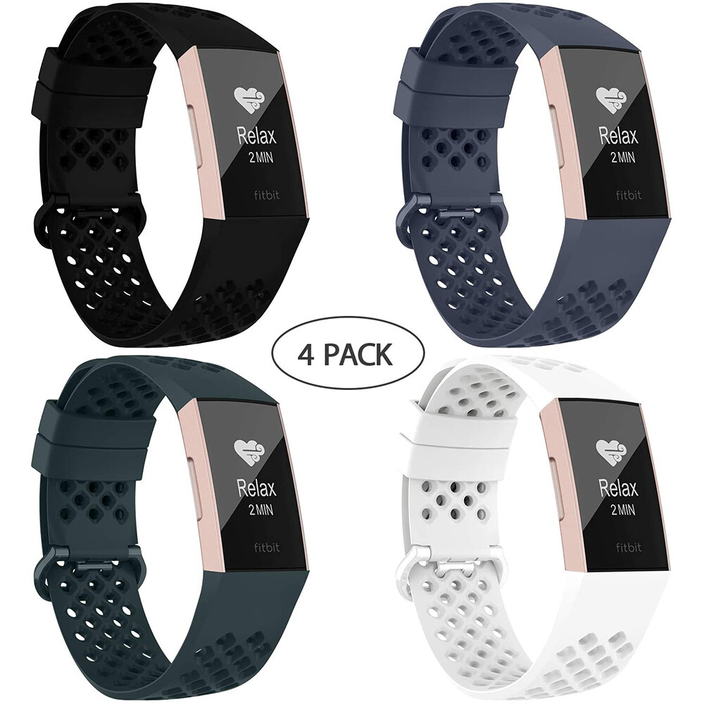 4 gói tương thích với sạc fitbit 4 dây đeo/sạc fitbit 3 ban nhạc cho phụ nữ người đàn ông, thoáng khí với lỗ thông hơi thay thế vòng đeo cổ tay cho sạc fitbit 3 se