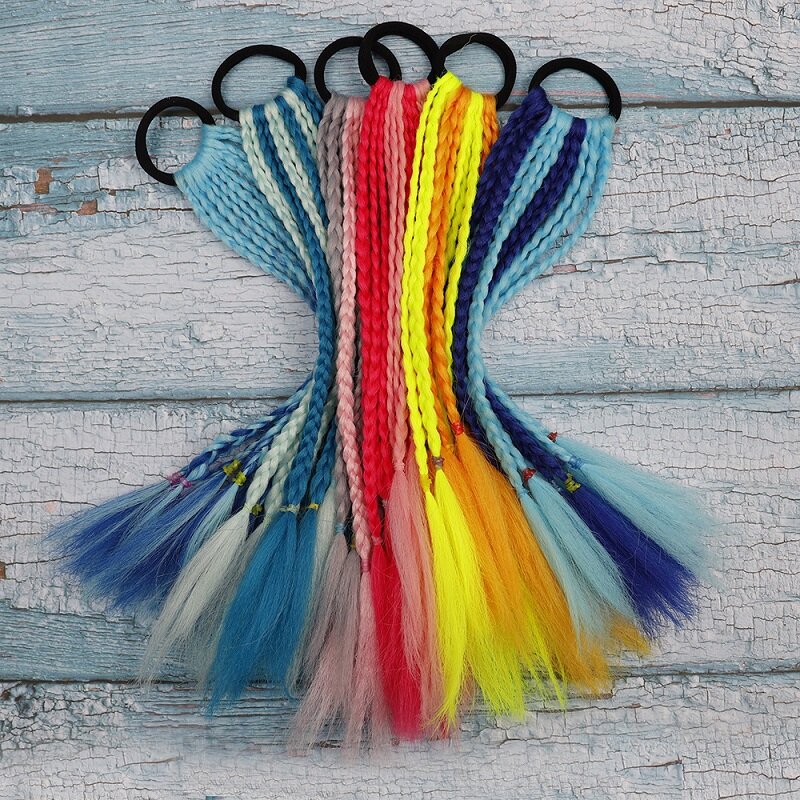 Tổng Hợp Trẻ Em Braid Ponytail Với Dây Cao Su, Hộp 35Cm, Bện Tóc Giả Đuôi Ngựa Biểu Diễn Hip-Hop Phụ Kiện Tóc