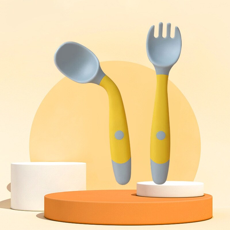 BExYS 2PCS Silicone Spoon Fork for Baby Utensils Set Auxiliary Food