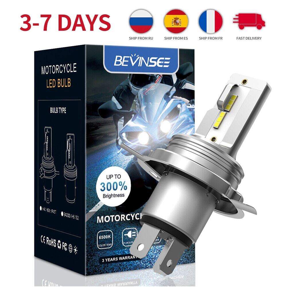 Bevinsee h4 ba20d led đèn pha xe máy 12v 1500lm h4 led moto đèn tia hi/lo 6000k đèn cho yamaha kawasaki suzuki