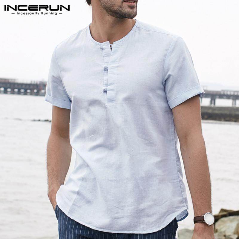 (Clearance Sale) Áo Mùa Hè Hiệu INCERUN Nam Phong Cách Lanh Tay Ngắn Áo Sơ Mi Giản Dị Áo Thun