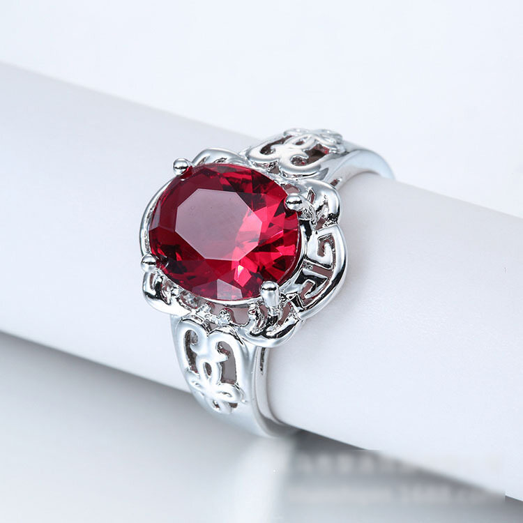 Nhẫn Đính Đá Zircon Màu Đỏ Dát Inox, Trang Sức Nhẫn Quyến Rũ Sáng Tạo Thời Trang Nữ