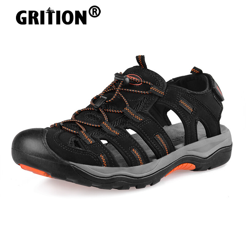 GRITION Men Outdoor Sandals 2021 Summer Breathable Hiking Flat Sole Beach Shoes Trekking Flip Flops Non Slip Casual Fashion Size 46 ราคา 844 บาท*ส่งฟรี