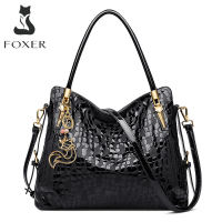 FOXER Brand Women Genuine Leather Shoulder Bag Sequin Fashion Handbag Lady Commute Large Capacity Purse Female Tote for Work