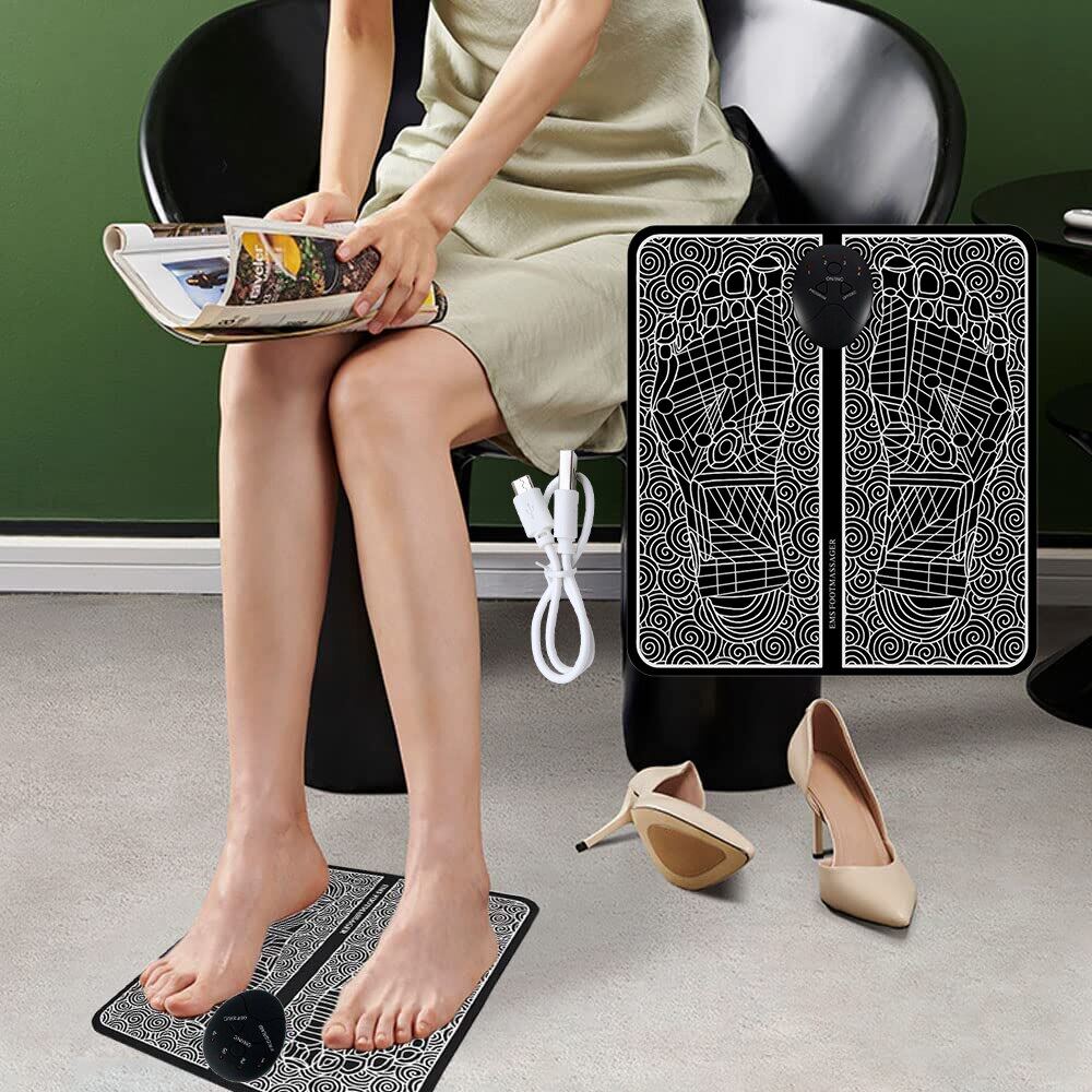 ZZOOI EMS Electric Foot Stimulation Massager Pad Folding Portable Mats Fully Automatic Circulation Massage Body Tens Machine Men Women Massage Chairs & Massager