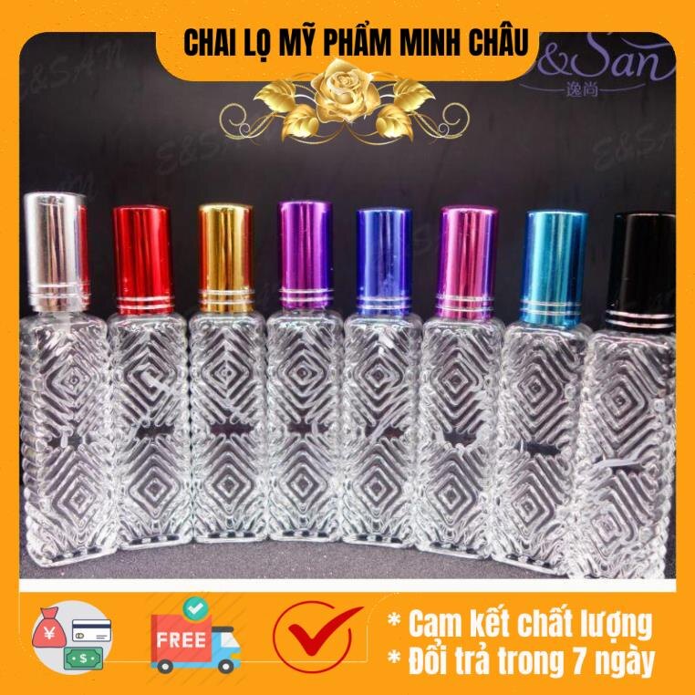 Chai lọ chiết nước hoa thủy tinh 12ml có Gân Nắp Vàng đựng dầu thơm
