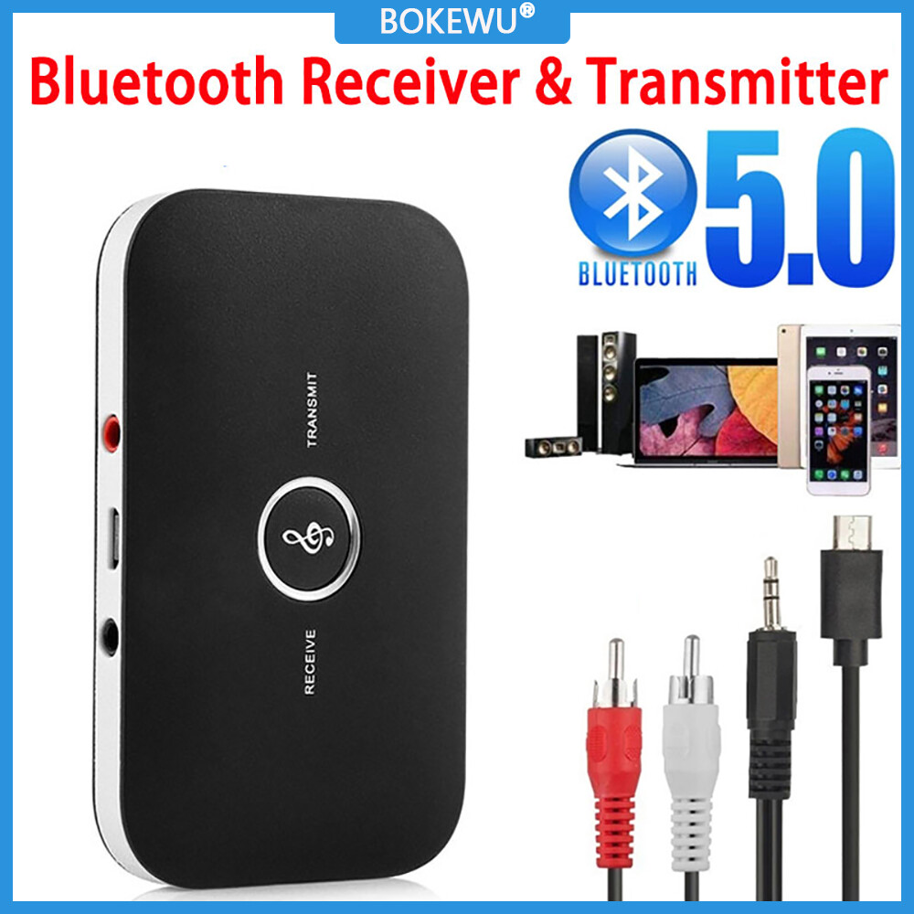 Bokewu bộ thu phát âm thanh bluetooth 5.0 bộ chuyển đổi nhạc âm thanh nổi giắc cắm aux 3.5mm rca cho loa tai nghe máy vi tính xe hơi