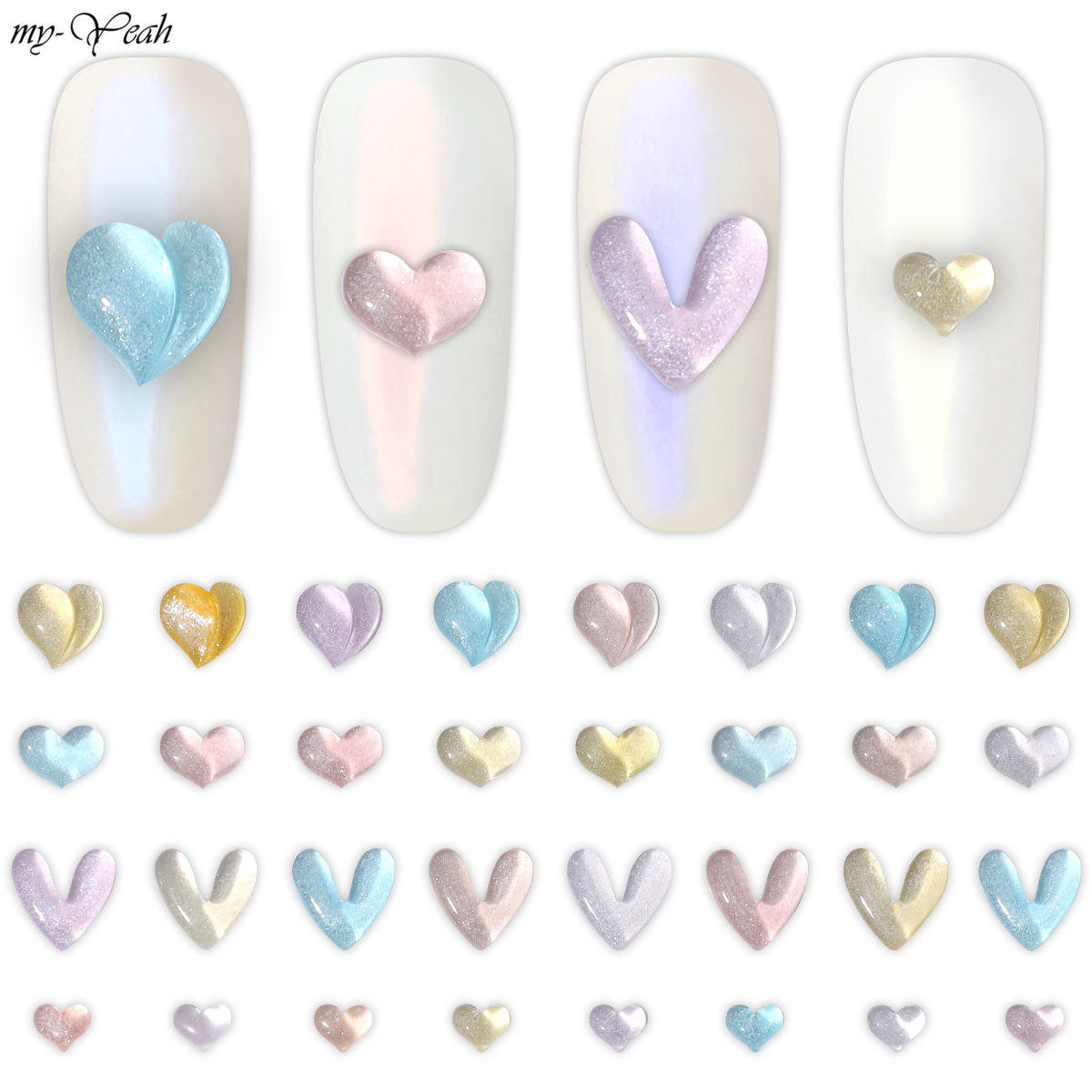 myyeah 30 Cái/gói Phẳng Dưới Khoan Trái Tim Đào Kim Cương Nhân Tạo Tình Yêu Aurora Giao Hưởng Tự Làm Móng Tay Nghệ Thuật Sáng Tạo Phụ Kiện Trang Trí