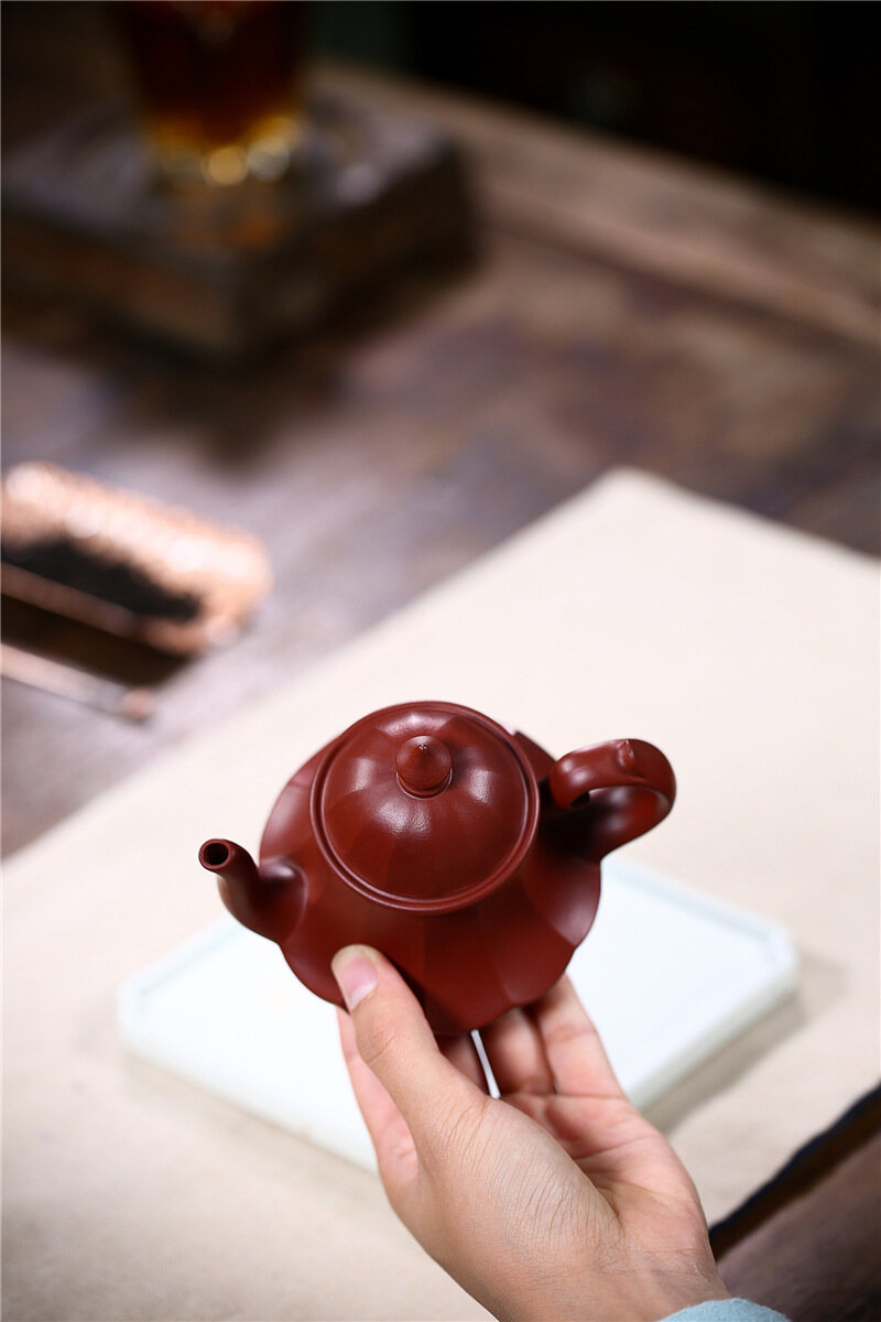 Ấm Trà Đất Sét Nghi Hưng Zi 200Ml Ấm Trà Gốm Tráng Men Màu Đỏ Sẫm Đèn Hoa Sen Nồi Đất Sét Tách Trà KungFu Trung Quốc Dụng Cụ Pha Trà Bộ Trà, 紫砂壺 FCH302