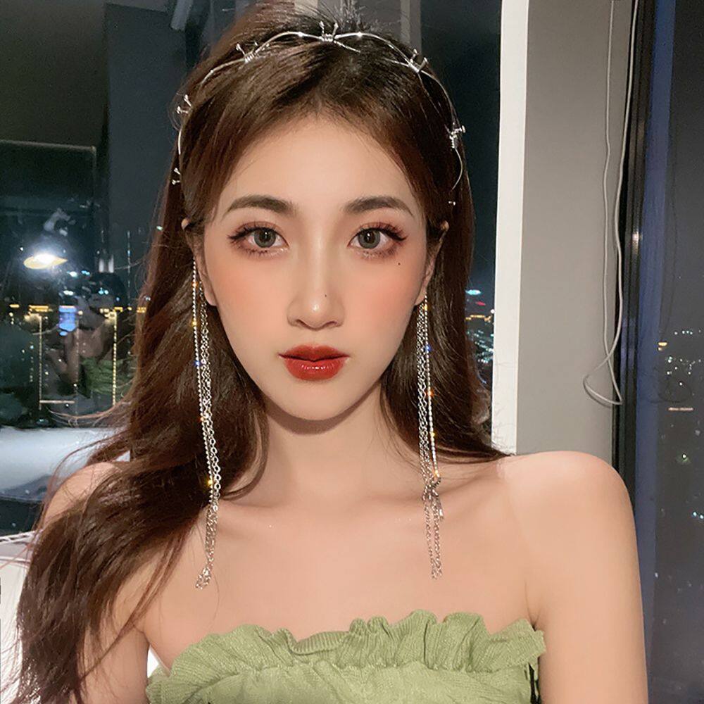 BHBB Băng Đô Thời Trang Đơn Giản Phụ Kiện Đội Đầu Tua Rua Dài Cho Nữ Băng Đô Nữ Tiệc Cưới Cô Dâu Băng Đô Phong Cách Hàn Quốc Vòng Cài Tóc Đính Đá Phụ Kiện Tóc