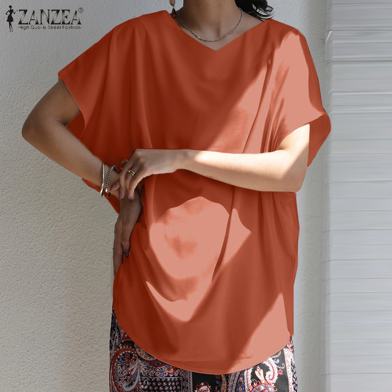Zanzea áo sơ mi tay lỡ cho nữ áo phông áo kiểu dáng rộng ngoại cỡ cổ chữ v #8 cle