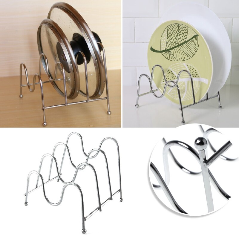 Giá Để Nắp Nồi Bằng Kim Loại Ba Tầng Kệ Thớt Giá Đựng Đĩa Sắp Xếp Nhà Bếp