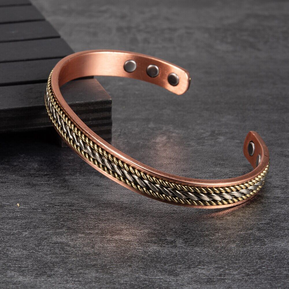 Solid Copper Magnetic Bracelet Arthritis Pain Therapy Energy Cuff Twisted 3  Tone | eBay