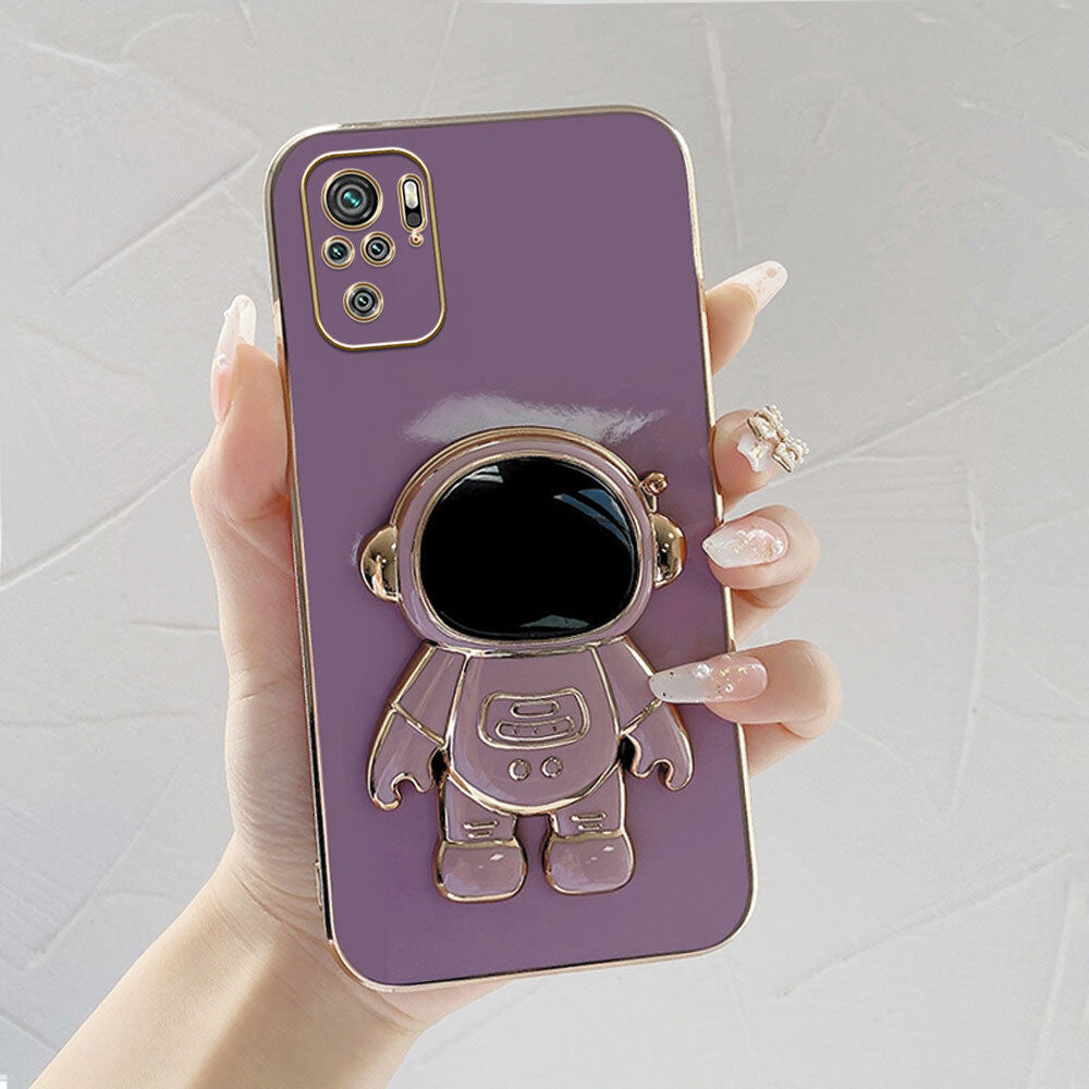 Ốp lưng điện thoại ốp lưng cho xiaomi redmi note 10s note 10 pro redmi note 10 5g/4g redminote10 5g giá đỡ gấp hình phi hành gia + ốp vuông nguyên bản mềm vỏ điện thoại mạ ốp lưng điện thoại mềm mạ sang trọng