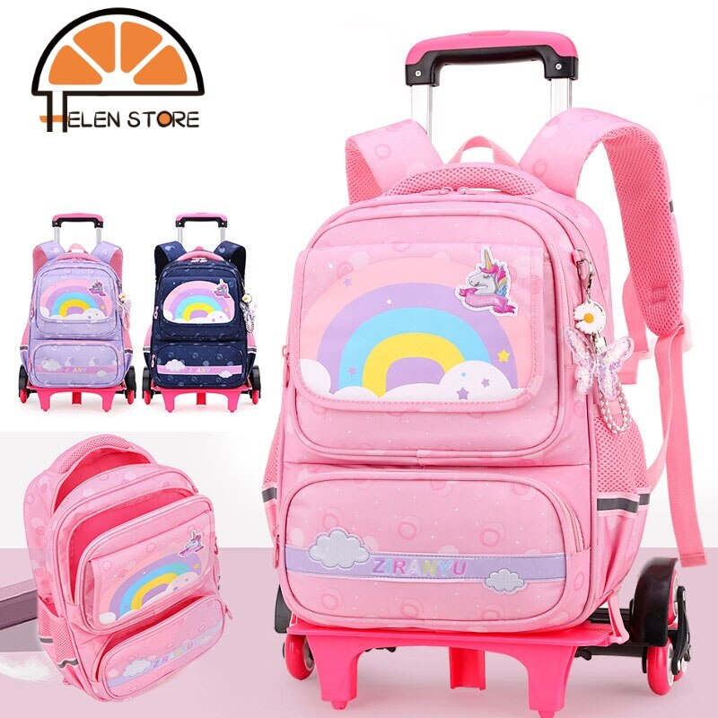 Hs ba lô sức chứa lớn cho học sinh tiểu học cặp sách xe đẩy cặp sách leo núi sáu bánh