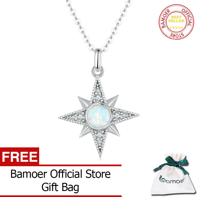 Bamoer dây chuyền mặt ngôi sao đá mắt mèo nhiều màu bằng bạc sterling 925 dây chuyền cổ ngôi sao awn cho nữ trang sức sinh nhật bsn300