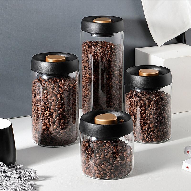 Coffee Beans Storage Tank Vacuum Sealed Tank Glass Food Storage Tank Moisture-proof Air Extraction Tea Storage Tank Push-type Hot Storage Tank