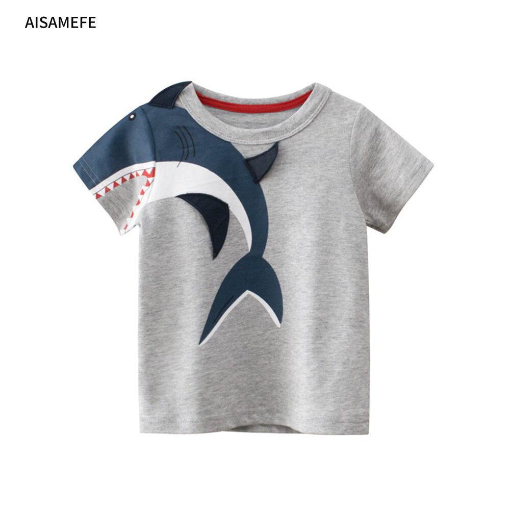 AISAMEFE Fashion Boy Favorite 3D Cartoon Shark Tees Tops Ins Style Kids Clothes Boys T-shirt Summer Cotton Casual Sportswear 1-8Y ราคา 209 บาท*ส่งฟรี