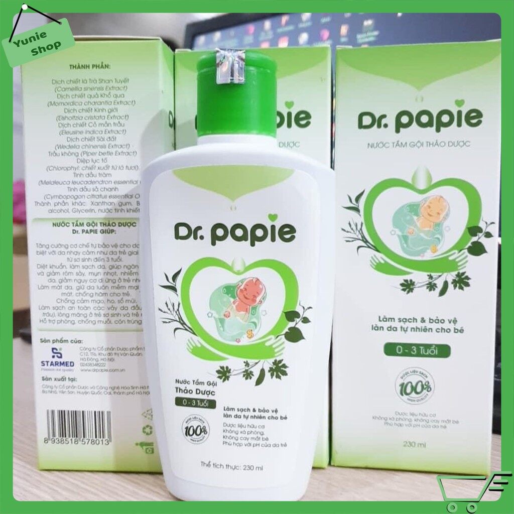 Nước tắm gội thảo dược dr papie 230ml