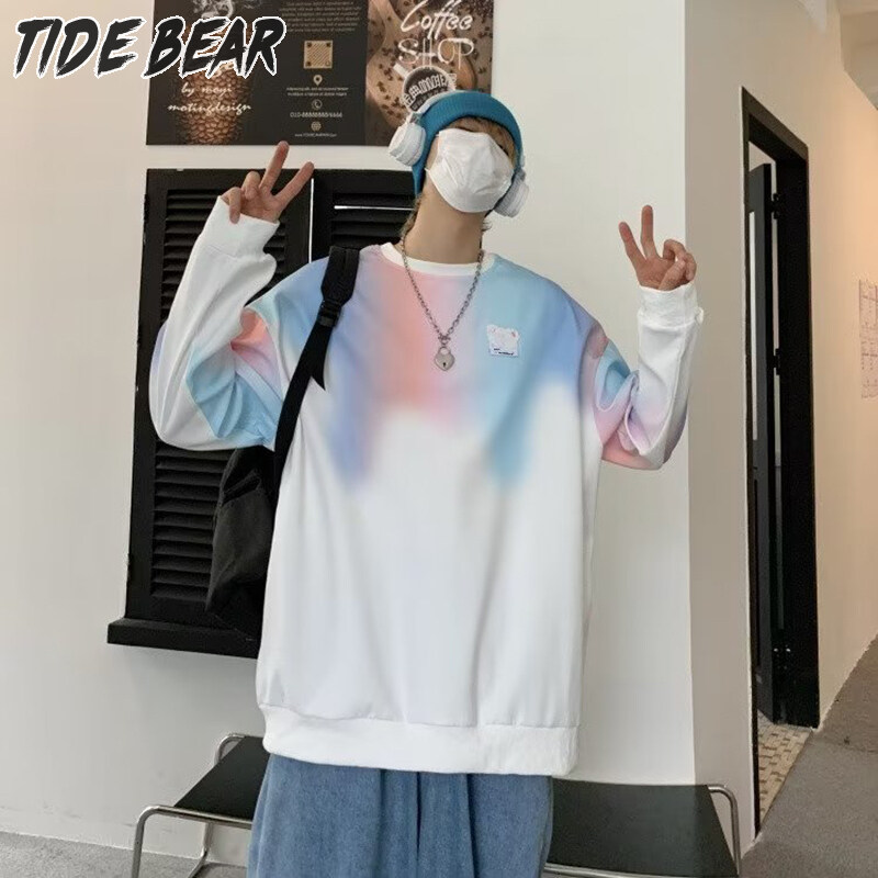 TIDE BEAR Áo nỉ nam đơn giản Harajuku áo thun mới Áo nỉ hàng ngày thời trang trẻ trung nam tính thấp cổ tròn xu hướng hàng đầu