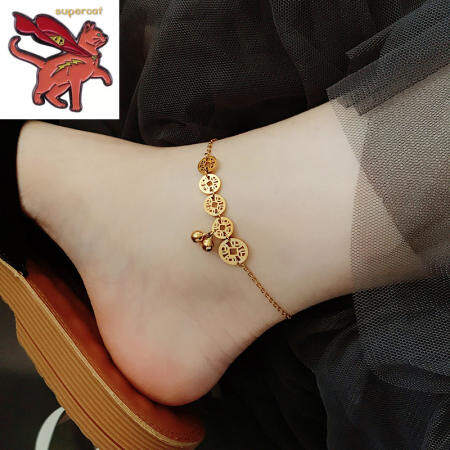 18K Saudi Gold Pawnable Anklet women's Bell Coin Titanium Steel Korean Version Luxury Anklet