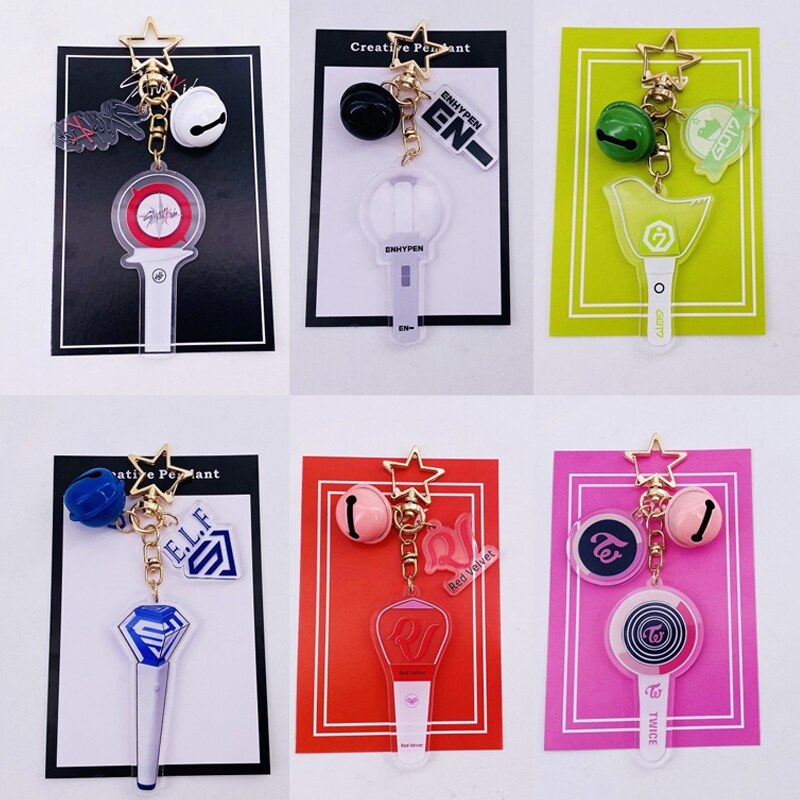 Fashion Lightstick Keychain Stray Kids Acrylic Light Stick Pendant Key Chain Microphone Pendant Car 