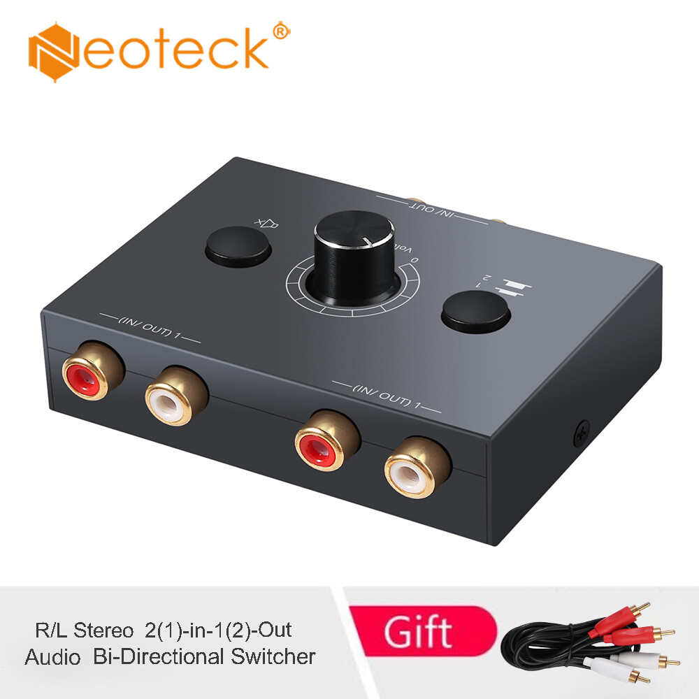 Neoteck Bộ Chuyển Đổi Âm Thanh Stereo RCA Hai Chiều 2 Trong 1 Bộ Chuyển Đổi Âm Thanh Nổi R/L Bộ Chia Công Tắc Âm Thanh Nổi R/L 2 X, 1/1X2 Với Nút Tắt Tiếng Và Không Có Điện Bên Ngoài Yêu Cầu