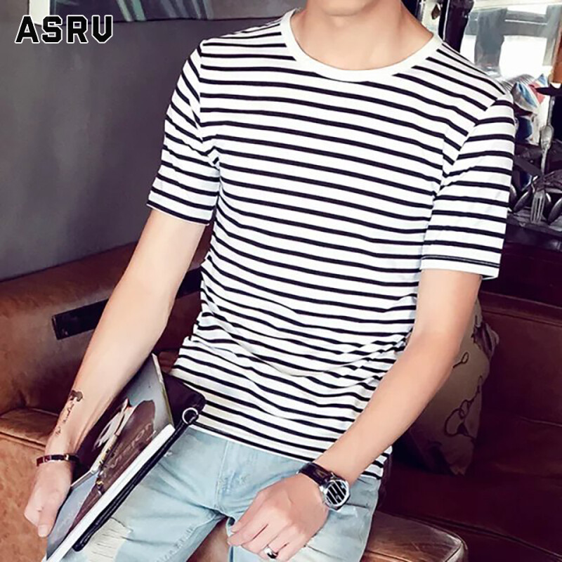 Asrv áo ba lỗ nam áo thun nam áo thun unisex áo thun nam ngắn tay cổ tròn dáng ôm kẻ sọc