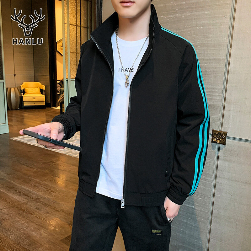 Hanlu áo khoác bóng chày thường ngày áo cardigan có khóa kéo cổ đứng cho nam áo nỉ mỏng thường ngày áo khoác nam áo khoác cổ đứng hợp thời trang dễ phối