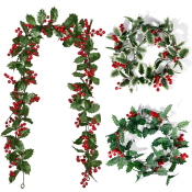 2m Christmas Garland Simulation Cane Red Berries Leaves Rattan Xmas Party New Year Decoration Diy Hanging Ornaments