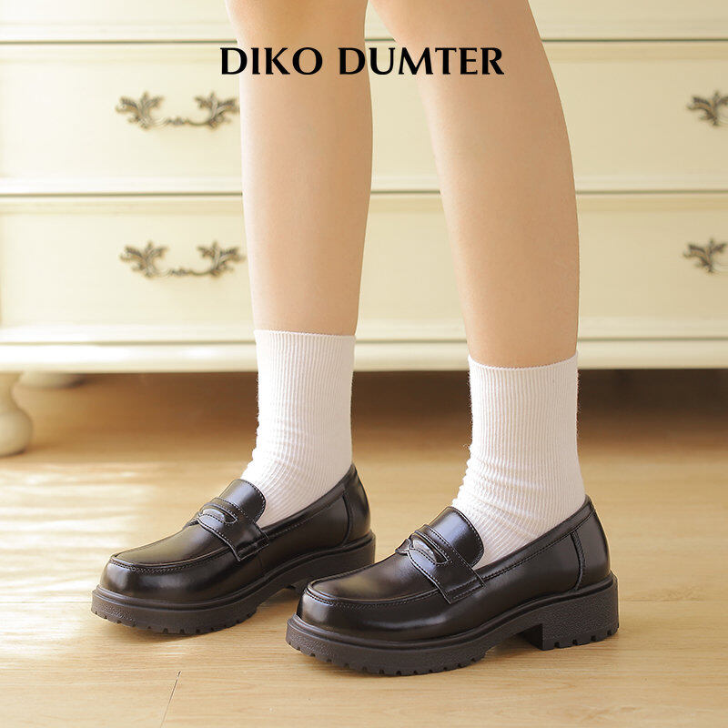 Dikodumter thời trang nữ đầu tròn Giày lười bằng da mới cho nữ phong cách Nhật bản giày slip on kiểu Loafer Giày
