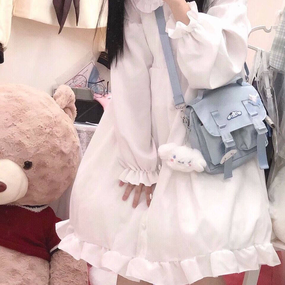 Lolita soft girl fairy dress spring Japanese style soft girl doll collar lace up ruffled dress cute female