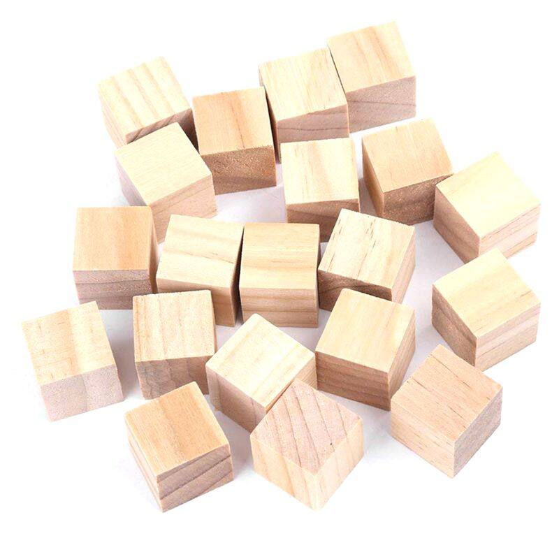 2x2x2cm Natural Wood Blocks DIY Cube Blocks 20pcs Stacking Toy Kids