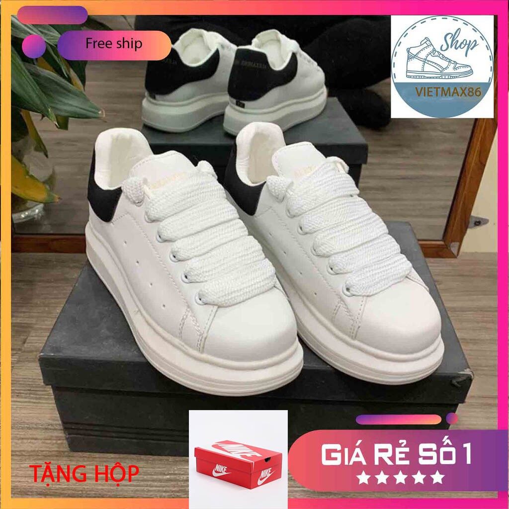 Giày thể thao Mc Queen trắng gót đen cho cả nam nữ thời trang tặng kèm bull box bill / vietmax86