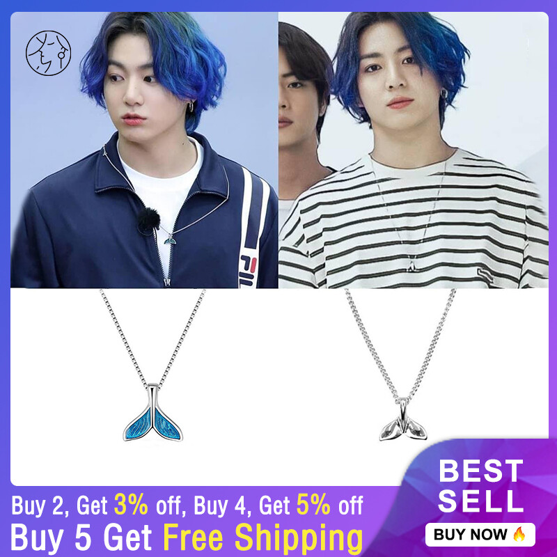 SHIDOMI Kpop Merch BTS Jungkook Vòng Cổ Đuôi Cá Heo Phong Cách Giống Nhau Cho Nam Nữ Trang Sức Pha Lê Màu Xanh Phụ Kiện Thiết Kế Lãng Mạn Hàn Quốc