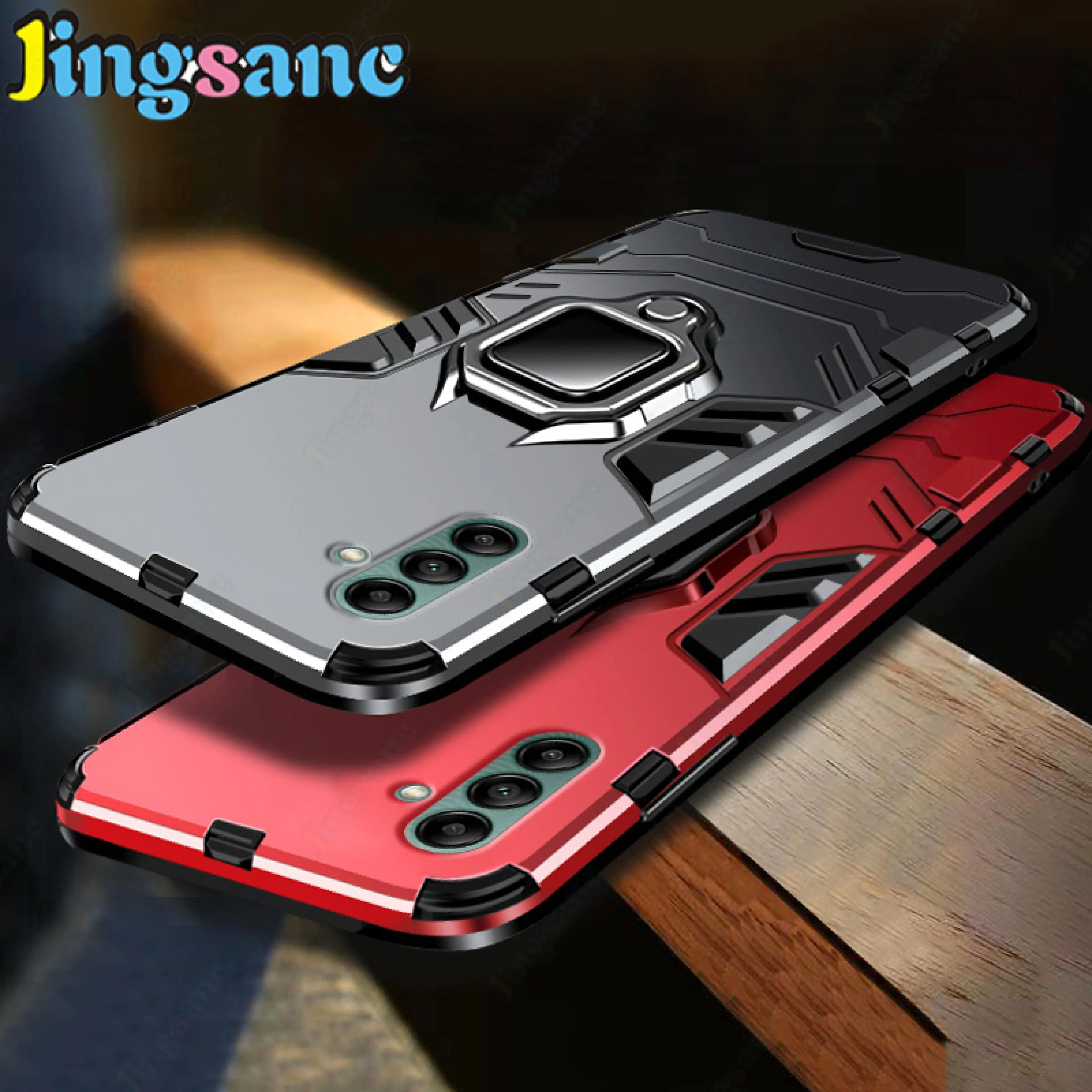 Jingsanc For Samsung Galaxy A24 Case Shockproof Casing With 360 Rotating Car Holder Adsorption Hard PC+Soft Silicone Frame Protection Back Cover samsung a24