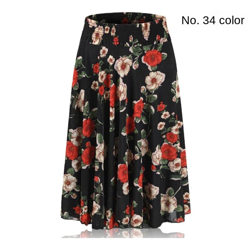 Middle-aged and elderly dancing dress women's summer skirt mid-length Mother's Ice Silk pleated skirt square dance skirt for the elderly