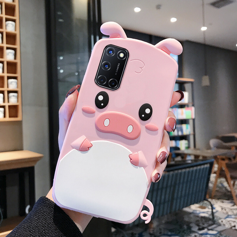 Ốp Lưng Silicon Mềm Hình Heo QQ Hoạt Hình 3D Dễ Thương Cho OPPO A92 / A72 / A52 Ốp Điện Thoại