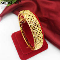 Kemstone 24K Gold Plated 6CM Retro Hollowed Flower Bangle Wedding Jewelry for Women
