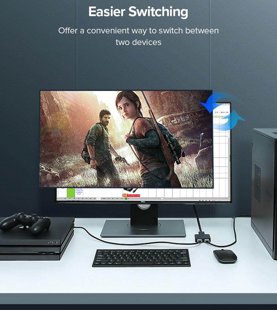 Ugreen Bi-Directional HDMI Switch 4K switcher 5 <strong>NOTE:</strong> 2 monitors CANNOT display simultaneously. --- The total length of HDMI cable should be less than 5M at 4K resolution, and less than 15M at 1080P. --- The product does not support automatic signal detection , and channel 1 is selected by default after power-on. --- The product itself does not include HDMI cables --- If the HDMI switcher does not work,please check your input device whether with external power,the use of the connection wire is consistent with the requirements of the standard wire.